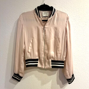 Bershka Pink Satin Bomber Jacket Varsity Ribbed Trim Small Y2K Aesthetic BSKGIRL